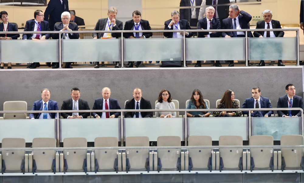 Azerbaijani, Russian, Mongolian presidents watch mixed team competitions at Judo world championships