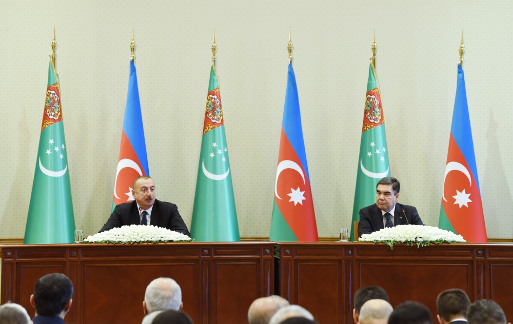 Azerbaijani, Turkmen presidents made press statements