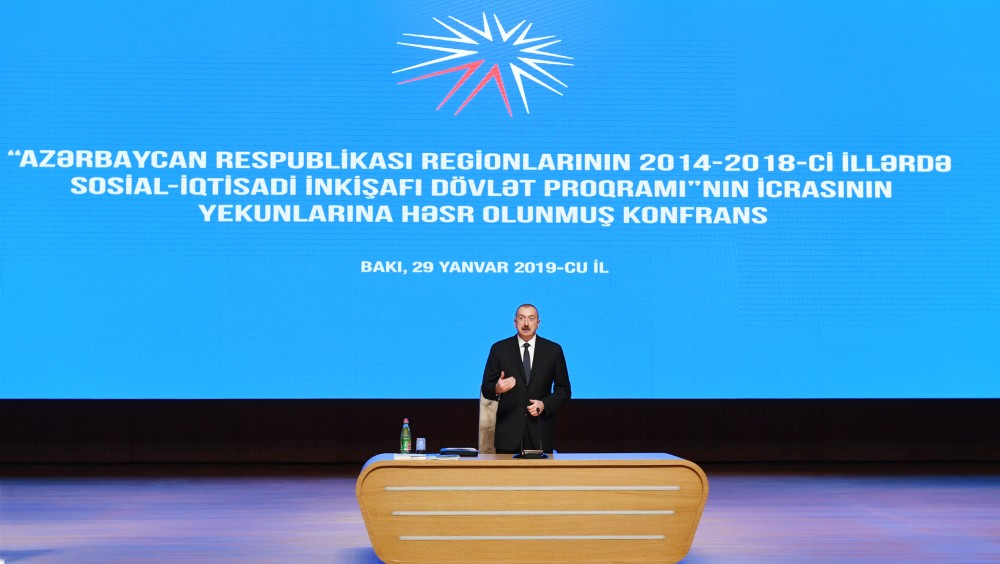 President Ilham Aliyev attended conference dedicated to results of implementation of the State Program on socio-economic development of regions in 2014-2018