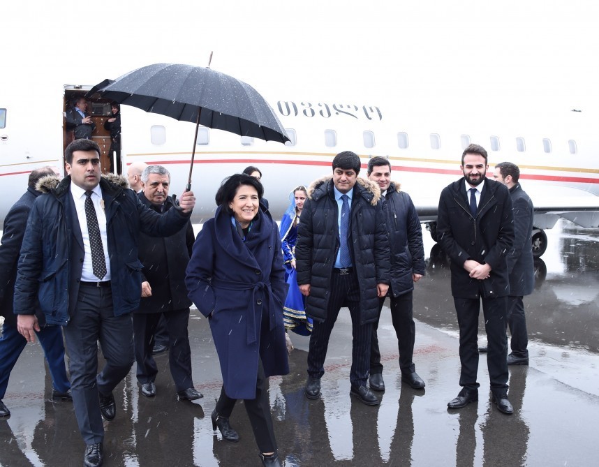 Georgian President Salome Zourabichvili arrives in Gakh district
