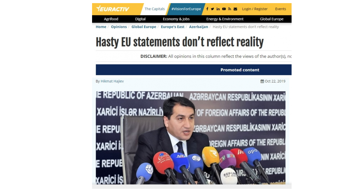 Hikmat Hajiyev: Hasty EU statements don’t reflect reality